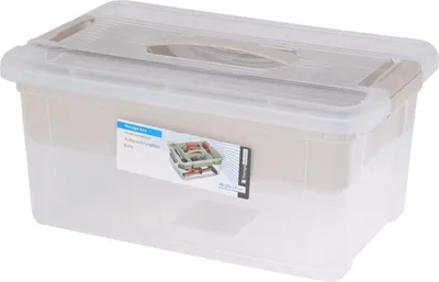 Produktbild von Aufbewahrungsbox Kunststoff weiß mit Griff und Einsatz 32x23x17cm Spielzeug