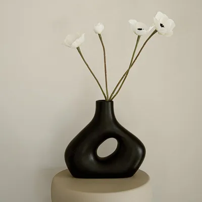Produktbild von Indore Home – Alberti-Vase – Blumenvase – Wohnzimmerdekoration – Schwarze Vase – Hohlvase – Donut-Vase