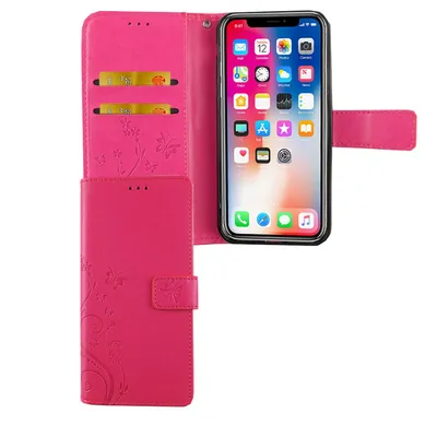 Produktbild von Apple iPhone XS Handy Hülle Schutz-Tasche Cover Flip-Case Kartenfach Pink