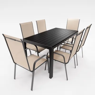 Produktbild von Gartenmöbel Set Alu Tisch 7-tlg. 6x Stapelsessel Gartenset Sitzgruppe Essgruppe beige