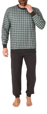 Produktbild von Herren Pyjama Schlafanzug lang mit Bündchen in edler Karo Optik - auch in Übergrössen ; dunkelgrau , 50