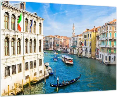 Produktbild von Bilder auf glas - Venedig Kanal Kreuzfahrt Gondel - 100x70cm - Glasbilder - Wandbilder - Kunstdruck - zum Aufhängen bereit - Wanddekoration aus Glas - Glas Bilder - Wandbild auf Glas - GAA100x70-0428