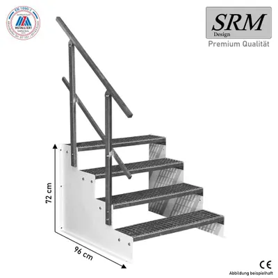 Obrázek produktu pro Stojací schodiště se 4 stupni, model 2, bílá barva, šířka 60 cm, výška 72 cm, 1x rohová zábradlí