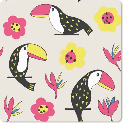 Produktbild von MuchoWow® Mauspad Mousepad Muster - Vogel - Blume 20x20 cm - Mousepads - Maus Mat - Pad - Mausunterlage - Desk Mat - Bureauartikeln