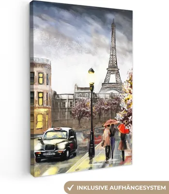Produktbild von MuchoWow® - Leinwandbilder - Gemälde - Paris - Frankreich - Öl, Wandbild, Wanddeko Bilder Wohnzimmer, 80x120 cm