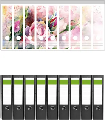 Produktbild von Wallario 9 Stück breite Ordner inkl. Klebeetiketten mit Motive Abstraktes Blumenbuket -  Set mit Rückenschildern / Ordnerrücken Stickern