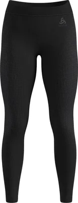 Schwarze Odlo Performance Warm Base Layer Tights mit feinem Strukturmuster an den Seiten und elastischem Bund