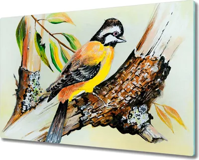 Produktbild von Coloray Herdabdeckplatte 80x52 cm Schneidebrett Kochplattenabdeckung Küchenbrett Hackbrett - Zweig Blätter Tier Vogel