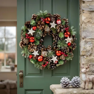 Produktbild von Weihnachtskranz 34cm Türkranz Tischdeko Weihnachten Zapfen Adventskranz Deko