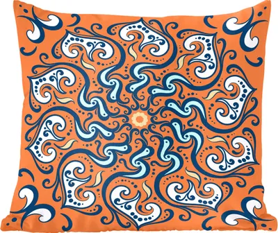 Produktbild von MuchoWow® Zierkissen Sofakissen Wohnzimmer Dekokissen 40x40 cm Mandala - Blätter - Blau - Orange - Foto Kissen - Schlafzimmer Dekoration