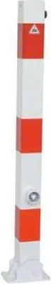 Produktbild von Absperrpfosten aus Vierkant-Stahlrohr 70x70 mm, umlegbar mit Dreikantverschluss, für Dübelbefestigung Pulverbeschichtet, mit Leuchtstreifen
