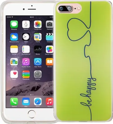 Produktbild von Handy Hülle für Apple iPhone 7 Plus Cover Case Schutz Tasche Motiv Slim Silikon TPU Be Happy Grün