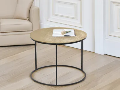 Produktbild von Couchtisch rund Schwarz Gold Ø 60cm Beistelltisch für Sofas, Wohnzimmertisch