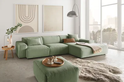 Produktbild von KAWOLA Sofa RANI Ecksofa Cord olivgrün Recamiere rechts