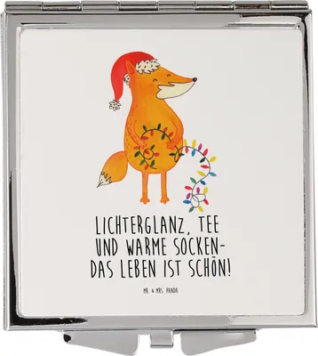 Produktbild von Mr. & Mrs. Panda Handspiegel Fuchs Weihnachten - Weiß - Geschenk, Kosmetikspiegel, Heiligabend, Schminkspiegel, Taschenspiegel, Füchse, Kleiner Spiegel, Klappbarer