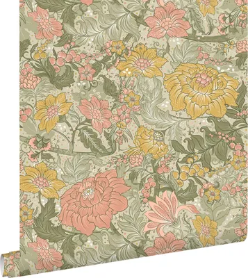 Produktbild von ESTAhome Tapete Blumenmuster Graugrün, Rosa und Ockergelb 50 x 900 cm