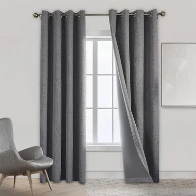 Produktbild von Gardine Verdunkelung 140x225cm Vorhang Blickdicht Thermogardine Polyester mit Ösen Dunkelgrau