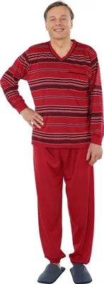 Produktbild von Pyjama Herren lang Shirt+Hose Schlafanzug Schlafkleidung Nachtwäsche Nachtanzug, Größe:M, Farbe:Rot