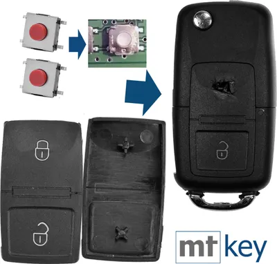 Produktbild von Auto Klapp Schlüssel Funk Fernbedienung Repair Reparatur Set 2X 2 Tasten Tastenfeld + 2X Mikrotaster kompatibel mit VW Seat Skoda