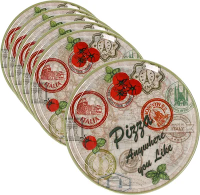 Image de lot de 6 assiettes à pizza Moscou vert Ø 33 cm Plat de service Assiette XL Porcelaine