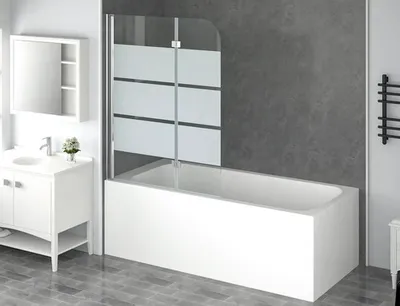 Produktbild von form&style Badewannenaufsatz 2-teilig CABIA 1120 x 1400 mm Glasdekor Querstreifen Profilfarbe chrom