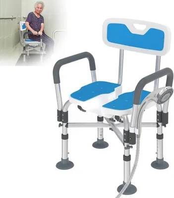 Imagen del producto de Silla de ducha - Con reposabrazos y respaldo - Altura ajustable - Estructura de metal - Capacidad de carga hasta 200 kg - Sin acolchado