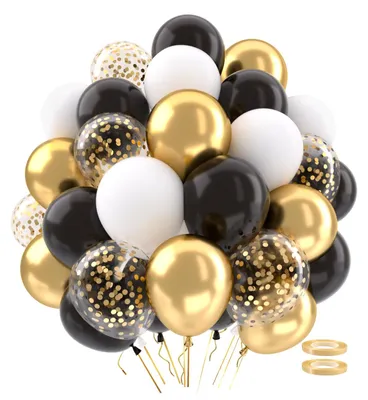 Productafbeelding van Set van 62 Gouden en Zwarte Heliumballons met Confetti voor Feesten