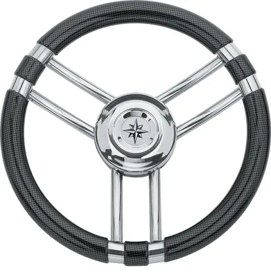 Immagine prodotto di Volante Allpa a 3 razze 'Modello 22' in acciaio inox Con impugnatura carbon look, Ø350 mm, profondità 60 mm
