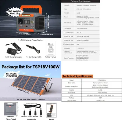 Produktbild von Tragbare Powerstation/Solargenerator - P66 + TSP18V100W - 300 W (600 W Spitze) - 230,88 Wh Li‑Ion - 100 W 18 V Solarpanel - USB QC3.0 & Typ‑C - DC 12 V 10 A