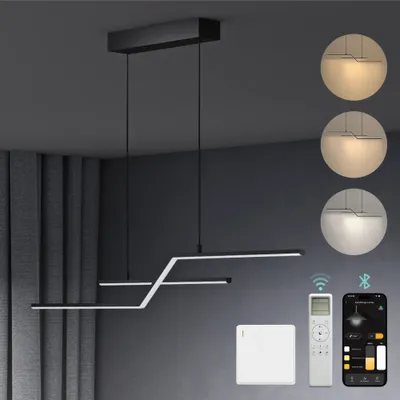 Produktbild von Mai & Mai Pendelleuchte 105cm LED Hängelampe 3000K/4000K/6000K Verstellbares Kabel 24W Schwarz Hängeleuchte mit Fernbedienung Alivetta7085