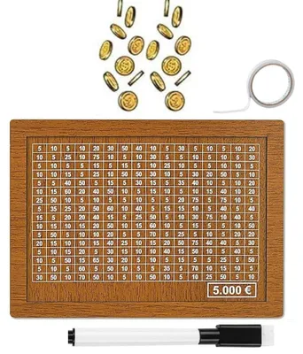 Produktbild von Spardose aus Holz mit Zähler - 4 in 1 Sparbox mit Zielvorgabe bis 5000 Euro - Wiederverwendbare Spardose mit Nummerierung für Kinder und Erwachsene