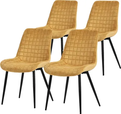 Obrázek produktu pro ML-Design sada 4 jídelních židlí, hořčicově žlutá, sametový sedák s černými kovovými nohami, kuchyňské židle s opěradlem