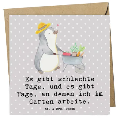 Produktbild von Mr. & Mrs. Panda Klappkarte Pinguin Gartenarbeit - Grau Pastell - Geschenk, Glückwunschkarte, Urban Gardening, anlasskarte, Gärtnern, faltkarte, doppelkarte, Grußkarte