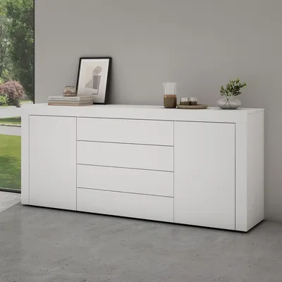 Produktbild von Mai & Mai Sideboard Aufbewahrungsschrank BTH: 167x36x70 cm mit 2 Schränken und 4 Schubladen in Weiß matt Kommode Mehrzweckschrank Möbel Schrank03