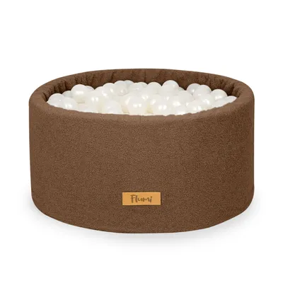 Obrázek produktu pro Dětský kuličkový bazén Flumi - dětský kuličkový bazén 90x40cm s 200 kuličkami ∅ 7cm vyrobeno v EU - hnědý s korálkovými kuličkami
