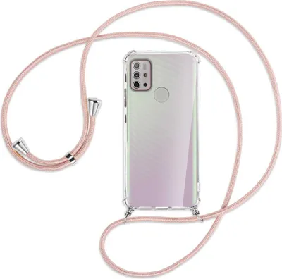 Produktbild von Handykette Backcover-Schutzhülle mit Band (Metall silberfarben) für Motorola Moto G10 (Power), G20, G30 - roségold