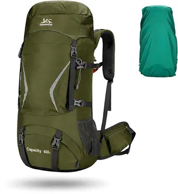 Image de CarryQuest® - Sac à dos de randonnée 60L, housse de pluie en nylon, couleur verte