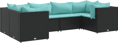 Obrázek produktu pro vidaXL 6dílná zahradní lounge souprava s polštáři Black Poly Rattan