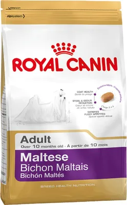 A bag of Royal Canin Maltese dog food.