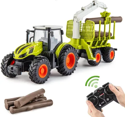 Produktbild von Ferngesteuerter Traktor Ferngesteuert, RC Traktor mit Anhänger, Holzgreifer, 4 Holzstreifen, LKW spielzeug ab 3 4 5 6 jahre