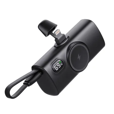 Produktbild von Kompakte Powerbank 5000mAh,magnetisch und kabellos,Tragbares Ladegerät mit Lanyard, für iOS/Android, mit LED-Anzeige