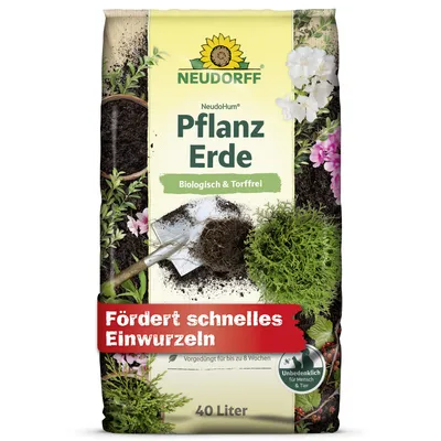 Produktbild von Neudorff NeudoHum PflanzErde torffrei  gebrauchsfertig fördert gesundes Pflanzen und Wurzelwachstum verhindert Staunässe 40l
