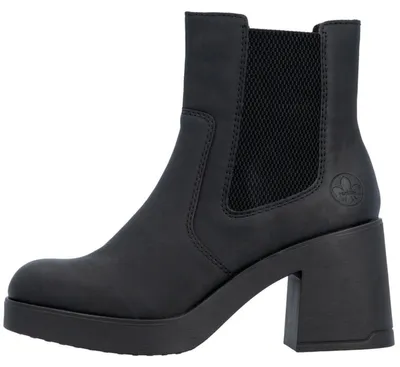 Das Bild zeigt einen schwarzen Stiefel aus Leder mit einer Schnürung und einem Reißverschluss an der Seite. Der Stiefel ist von der linken Seite aus sichtbar und steht auf einem weißen Hintergrund.