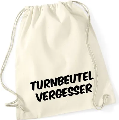 Produktbild von Huuraa Turnbeutel Turnbeutelvergesser Schriftzug 12 Liter Natural Baumwolle Rucksack Geschenkidee