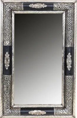 Immagine prodotto di Specchio orientale da parete Hayud 70cm grande argento | Grande specchio marocchino da corridoio con cornice in legno decorata orientale | Specchio orientale vintage da bagno senza illuminazione come decorazione orientale