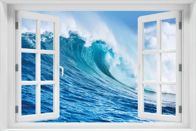 Produktbild von Wallario selbstklebendes Poster mit Fenster-Illusion - Eindrucksvolle Welle im Ozean, Größe: 61 x 91,50 cm