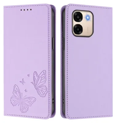 Image de Étui en cuir pour Oppo A6 / Oppo A6X 5G, étui de protection type portefeuille en cuir gaufré « papillon » avec support, violet