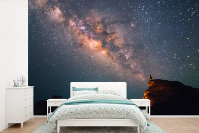 Produktbild von MuchoWow® Fototapete für Wohnzimmer oder Schlafzimmer Wandtapete Vinyl Motivtapete Milchstraße über einer Berglandschaft - 390x260 cm - Papiertapete