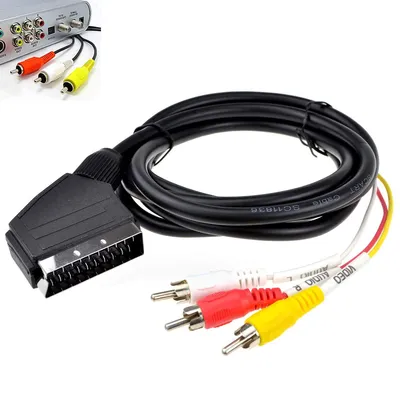 Produktbild von AV Adapterkabel SCART zu 3 RCA, 1,5 m, 21 Pin, mit Schalter, Audio Video Verbindungskabel für Fernseher & Rekorder