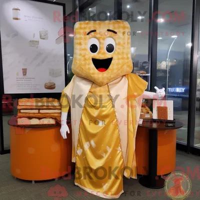 Imagen del producto de Disfraz REDBROKOLY de mascota Gold Grilled Cheese Sandwich vestido con un vestido de novia y alfileres para chal